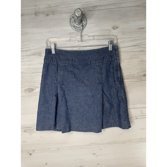 Vintage Banana Republic Skirt Womens 2 Blue Chambray Pleated A-Line Side Zip 00s - Picture 1 of 9